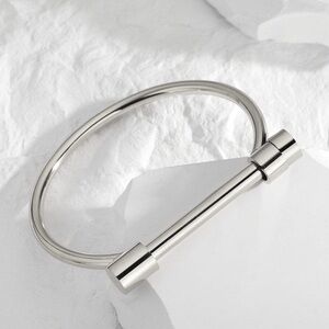 Silver Plated Stainless Steel Bar Cuff Bracelet – Tarnish Resistant Minimalistqq